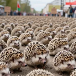 thousands of hedgehogs protesting in belarus, sunny day