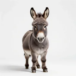 fluffy donkey, studio photography, full body, isolated on a pure white background, centered, entire subject in frame, sharp focus, soft studio lighting