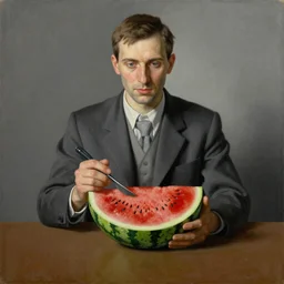 painting man with watermelon by Rene Magritte