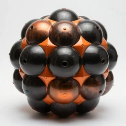 generative design bucky ball structures, bioceramic reflelctive material, black and orange colour palette