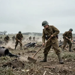 true photo of soldiers sweeping the battlefield after Battle of Verdun druing the WWI