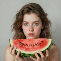 a surrealistic painting of a beautiful watermelon woman 4K Artstation HQ