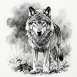 tattoo stencil. pencil line drawing, black and white, wolf