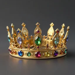 Still life photo studio, golden crown adorned with multicolored gems, hyperdetailed, unreal engine, 8k