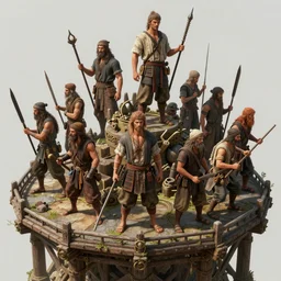 an intricate concept art, illustration, fantasy, peasant raiders standing on a platform, ultra photorealistic, ultra sharp, artstation, cgsociety, masterpiece, digital art, by wlop, octane render