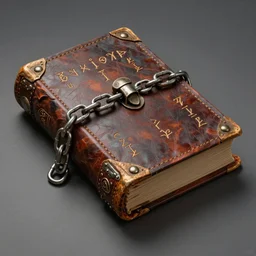 epic professional digital art of an ancient leather-bound spellbook with heavy metal chains and clasps inscribed with runes, best on artstation, cgsociety, wlop, cosmic, epic, stunning, gorgeous, masterpiece