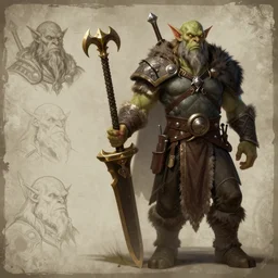 a fantasy orc chieftain character design sheet, trending on artstation