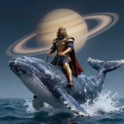 Conquistador on Saturn riding a beluga whale, hyper-realistic, cinematic, 4k, render