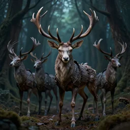 5 5 mm portrait photo of an armored demonic undead deer with antlers, in a magical forest looking at the camera. dark atmosphere. art by greg rutkowski and luis royo. highly detailed 8 k. intricate. lifelike. soft light. nikon d 8 5 0.