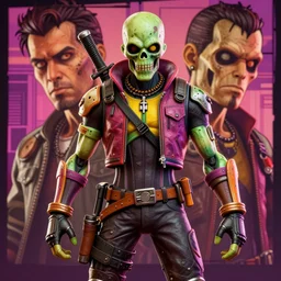 borderlands 2 style vibrant undead punk figure, full body closeup, expressive pose, sharp, centered focus, intricate detail, by jamie hewlett and artgerm, cel shading, toon shading, gta iv portrait poster, trending on artstation