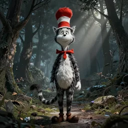 the cat in the hat, scary, cinematic, concept art by dr seuss and greg rutkowski and ruan jia