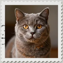 beautiful portrait, gray cat, ginger cat, beautiful polaroid photo, beautiful postage stamp