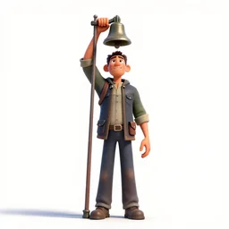 towering town crier with bell, stylized pixar-style 3d render, full body, standing, isolated on a pure white background, centered, whole figure in frame, sharp focus, studio lighting