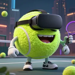 a tennis ball monster, VR Goggles, VR Glasses, virtual reality, tennis ball, urban, hip hop, rap, digital art, fantasy, magic, trending on artstation, ultra detailed, professional illustration by Basil Gogos