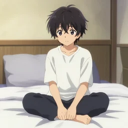 “Hikigaya Hachiman sitting on his bed”