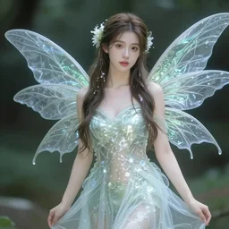 prompt portrait of beautiful female fairy, translucent dress