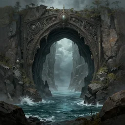 a scary portal to another world in darwin's arch, ocean and rock landscape, d & d, fantasy, intricate, elegant, highly detailed, digital painting, artstation, concept art, matte, sharp focus, illustration, art by greg rutkowski and rembrandt