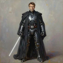 full body painting of Emmanuel Macron as a sith lord in Star Wars, mechanical, trending on ArtStation, masterpiece, by Greg Rutkowski, Ross Tran, octane, soft render, oil on canvas