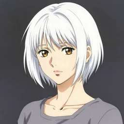 portrait of a woman with short white hair, medium shot, illustration, highly detailed, high quality, by kentaro miura