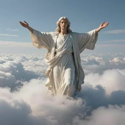 god appearing before human in the clouds. unreal engine 5. realistic. photo realism. highly detailed masterpiece. glithcore. aesthetic. hard edges. cinematic. epic. dramatic. by bussiere, repin, ruan jia