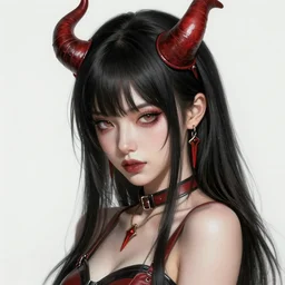 oni demon girl hyperrealistic, masterpiece painted portrait, intricate detail, trending on pixiv, by rossdraws