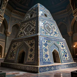 hexagon footprint Ziggurat by Sylvain Sarrailh and Nicholas Roerich and Annie Swynnerton, dramatic cinematic lighting , beautiful tilework, ornate architecture, lost civilizations, smooth, sharp focus, extremely detailed + 8k