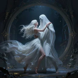portrait of a ghost dance couple in a magical portal, highly detailed, digital painting, artstation, night scene, wlop concept art, smooth, sharp focus, illustration, art by dreadjim, craig mullins and greg rutkowski, 8 k