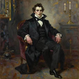 impressionist brushstrokes!!!! giger and richard schmid and jeremy lipking victorian loose genre loose painting full length portrait painting of a victorian male vampire