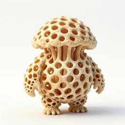 a creature made of latticed - stinkhorn, favolaschia - calocera, tremella - mesenterica, polish poster art 1 9 8 0, no blur, geometrical, figurative, sharp edges, clean focus, hard light