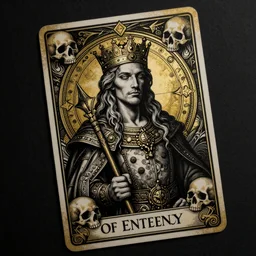 Portrait of the Prince of Entropy, high fantasy, black paper, dark atmosphere, skulls, detailed, cinematic, ornate, tarot card, highly detailed, ink illustration, golden ratio, 8k,