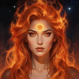 portrait of a beautiful fire haired avan jogia with open third eye spiritual art, third eye, handsome sci - fi face, space background, breathtaking stars, elegant, highly detailed, digital painting, artstation, concept art, smooth, sharp focus, illustration, art by artgerm and greg rutkowski and alphonse mucha