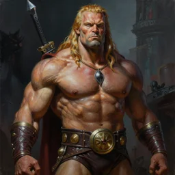an ultra - realistic portrait painting of he - man in the style of frank frazetta. 4 k. ultra - realistic. highly detailed. dark fantasy. epic lighting.