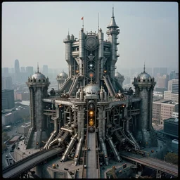 created by jan urschel and neil blevins, science fiction, mechanical fortress, castle, industrial development, industrial machinery, urban agglomeration, atmosphere, film lens
