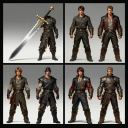 2x2 item concept art grid of legendary loot sword by artgerm and Craig Mullins, James Jean, Andrey Ryabovichev, Mark Simonetti and Peter Morbacher 16k