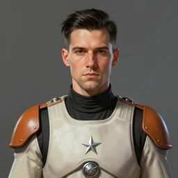 portrait of a man by greg rutkowski, british features, short black hair in military style, perfect military composure, wearing an starfighter pilot uniform of the galactic republic, star wars expanded universe, he is about 2 0 years old, highly detailed portrait, digital painting, artstation, concept art, smooth, sharp foccus ilustration, artstation hq