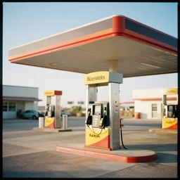 render of a gas station near Marfa, Texas by Jason Chambers, instagram, jasonchambers.com, film photography, Hasselblad, film look, Kodak Portra film look, soft colors, warm tones, medium contrast, photorealistic, ultra realistic, maximum detail, foreground focus, 8k, volumetric light, cinematic, octane render