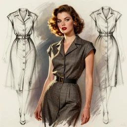 a croquis model illustration of midcentury clothes