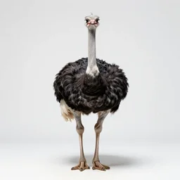 striped ostrich, professional studio photo, full body, isolated on a pure white background, centered, entire subject in frame, sharp focus, soft studio lighting