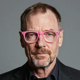 Portrait photo of walter white wearing pink elton john glasses, color, studio lighting