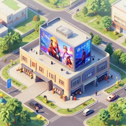 art by filip hodas, pixar, and artgerm. level design storage base, clean, advertising, entertainments, outside, exterior, fly view, isometric