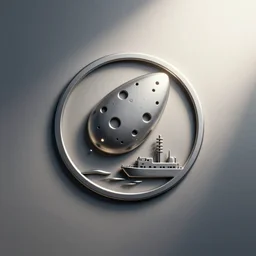 simple metal logo with asteroid and mining ship