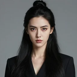 portrait of a tall 4 0 - year - old woman with thin lips, long, lush black hair gathered on the head bun, and thick eyebrows, haughty facial expression, wearing in black clothes, aristocratic appearance, hyper realistic face, beautiful eyes, character art, art by mark brooks, hyperdetailed, cryengine, trending on artstation, digital art