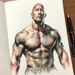 a pen sketch of dwayne johnson