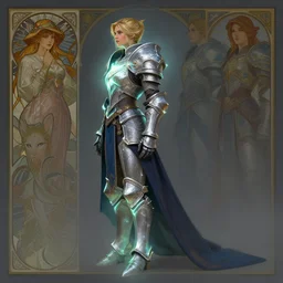 side profile concept art, imogen poots as a paladin, hearthstone armor, luminescent, by lawren harris, christophe vacher, alphonse mucha, thomas blackshear, eve ventrue, sherree, ilya kuvshinov, magali villeneuve, jeremy lipkin, rob rey, artgerm
