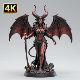 80mm resin detailed miniature of a Demon Queen, large horn and wing, Product Introduction Photos, 4K, Full body