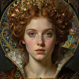 detailed realistic beautiful young medieval queen face portrait by jean delville, gustave dore, iris van herpen and marco mazzoni, art forms of nature by ernst haeckel, art nouveau, symbolist, visionary, gothic, pre - raphaelite