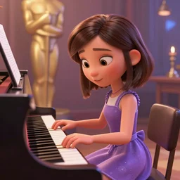 a girl playing piano. pixar disney 4 k 3 d render funny animation movie oscar winning trending on artstation and behance. ratatouille style.