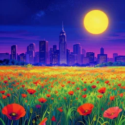 building by wayne thiebaud, meadow magic realism thermal imaging anime liberty city landscape thermal vision at dawn nightsky nature morning sun tron uv light galactic poppy, archdaily, wallpaper, highly detailed, trending on artstation.
