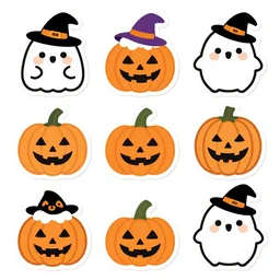 extremely cute halloween theme 5 separate stickers set, adorable, modern trendy art styles, clear background, 4 k,