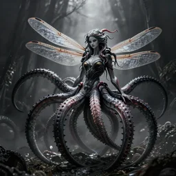cyberpunk tentacle beautiful wispy feminine entity with dragonfly wings, dark eerie photo, photo pic taken by beksinski gammell giger mcfarlane